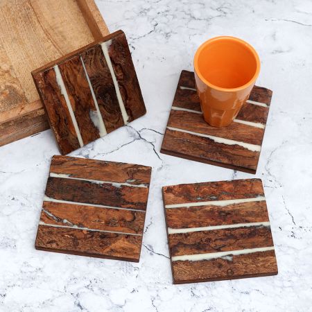 Handcrafted Dark Brown Wooden Coasters - Pack of 4